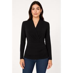 Lafayette 148 New York Black Draped Pleat Front Long Sleeve Top Size M